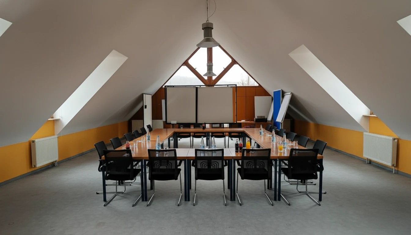 Heller Tagungsraum im Hotel zur Lichtenburg mit U-förmiger Bestuhlung, Leinwand und Tageslicht